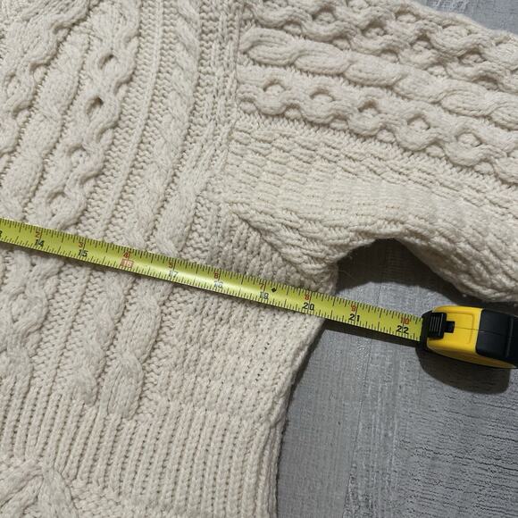 Kilronan Knitwear Ireland 100% Merino Wool Ivory Cable Knit Long Sweater Medium - Picture 7 of 9